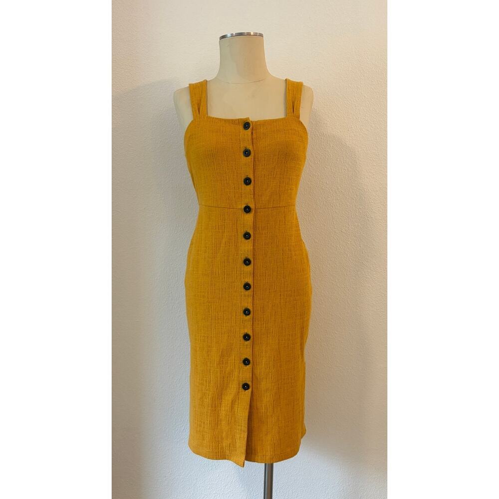Madewell Mustard Yellow Button Front Midi Dress Textured Sleeveless Size Small